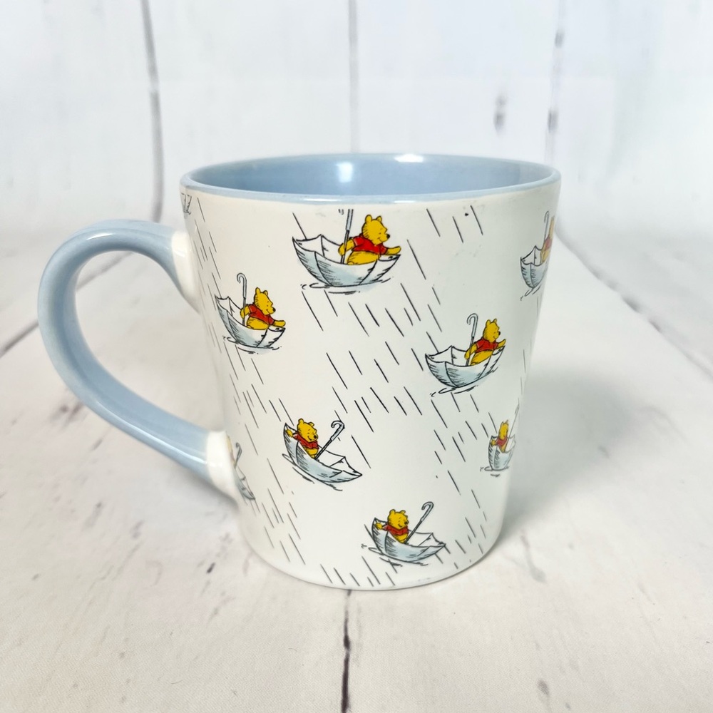 Disney Winnie the Pooh Spring Showers Blue Rain Coffee Mug 16oz